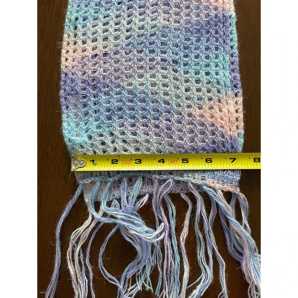 Alpaca Genuino Scarf Womens OS Pastel Blue Purple Mesh Knit Fringe Peruvian Boho